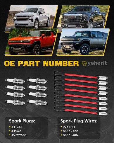 41-962 Spark Plugs & 9748HH Spark Plug Wires Compatible with Chevy Avalanche Silverado 1500 Suburban Tahoe, GMC Sierra 1500 Yukon, Cadillac Escalade, Hummer H2 5.3L 6.0L V8, Replace# 88862122 19299585 in Saudi Arabia