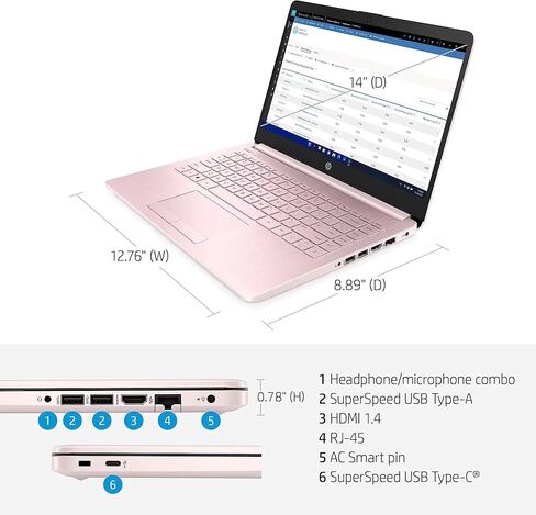 كمبيوتر محمول HP، أحدث كمبيوتر محمول خفيف للغاية مقاس 14 بوصة للطلاب والأعمال، Intel Celeron N4120، ذاكرة الوصول العشوائي 16 جيجابايت، تخزين 192 جيجابايت (64 جيجابايت eMMC + 128 جيجابايت Micro SD)، واي فاي، بلوتوث، HDMI، كاميرا ويب، USB-A&C، Win11 S-White in Saudi Arabia