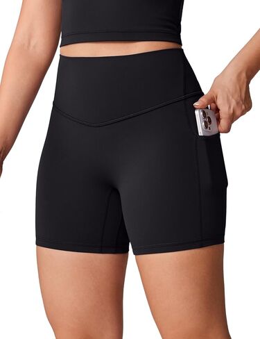 Hugcurve No Front Seam High Waisted Biker Shorts Women with Pockets 5 Inches Tummy Control Buttery Soft Yoga Pants Gym in Saudi Arabia