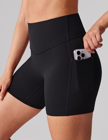 Hugcurve No Front Seam High Waisted Biker Shorts Women with Pockets 5 Inches Tummy Control Buttery Soft Yoga Pants Gym in Saudi Arabia