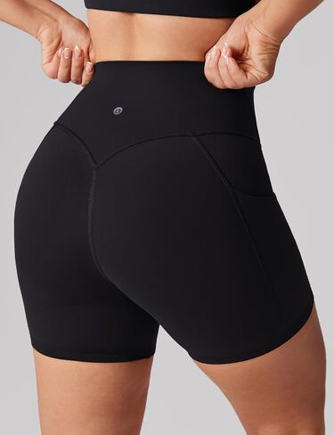 Hugcurve No Front Seam High Waisted Biker Shorts Women with Pockets 5 Inches Tummy Control Buttery Soft Yoga Pants Gym in Saudi Arabia