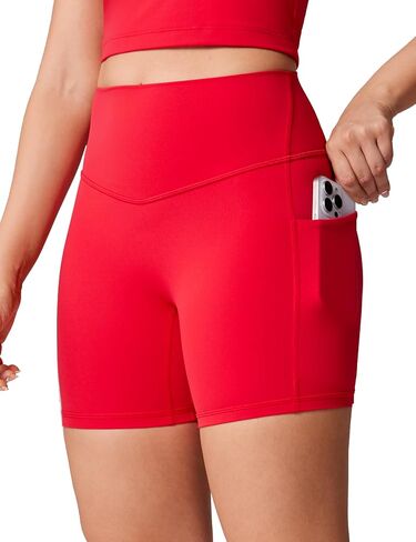 Hugcurve No Front Seam High Waisted Biker Shorts Women with Pockets 5 Inches Tummy Control Buttery Soft Yoga Pants Gym in Saudi Arabia