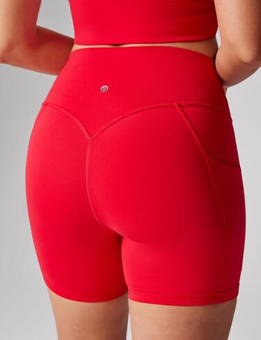 Hugcurve No Front Seam High Waisted Biker Shorts Women with Pockets 5 Inches Tummy Control Buttery Soft Yoga Pants Gym in Saudi Arabia