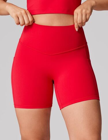 Hugcurve No Front Seam High Waisted Biker Shorts Women with Pockets 5 Inches Tummy Control Buttery Soft Yoga Pants Gym in Saudi Arabia