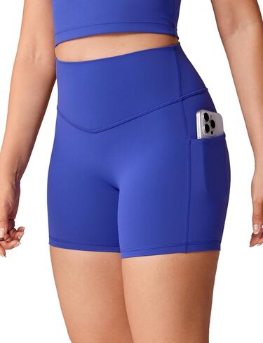 Hugcurve No Front Seam High Waisted Biker Shorts Women with Pockets 5 Inches Tummy Control Buttery Soft Yoga Pants Gym in Saudi Arabia