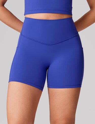 Hugcurve No Front Seam High Waisted Biker Shorts Women with Pockets 5 Inches Tummy Control Buttery Soft Yoga Pants Gym in Saudi Arabia