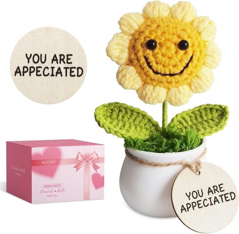 Handmade Positive Sunflower Doll Crochet with Premium Gift Box and Wooden Tag - You are Amazing. Unique Hand-Crafted Gift, Home and Office Desk Decor in Saudi Arabia