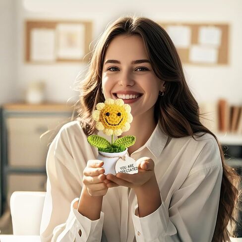 Handmade Positive Sunflower Doll Crochet with Premium Gift Box and Wooden Tag - You are Amazing. Unique Hand-Crafted Gift, Home and Office Desk Decor in Saudi Arabia