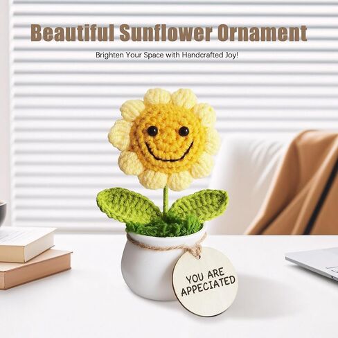 Handmade Positive Sunflower Doll Crochet with Premium Gift Box and Wooden Tag - You are Amazing. Unique Hand-Crafted Gift, Home and Office Desk Decor in Saudi Arabia