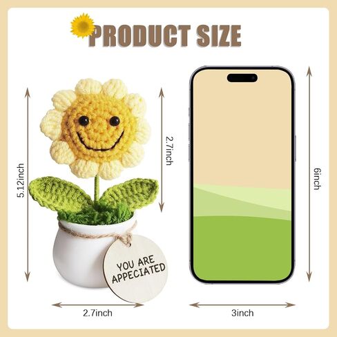Handmade Positive Sunflower Doll Crochet with Premium Gift Box and Wooden Tag - You are Amazing. Unique Hand-Crafted Gift, Home and Office Desk Decor in Saudi Arabia