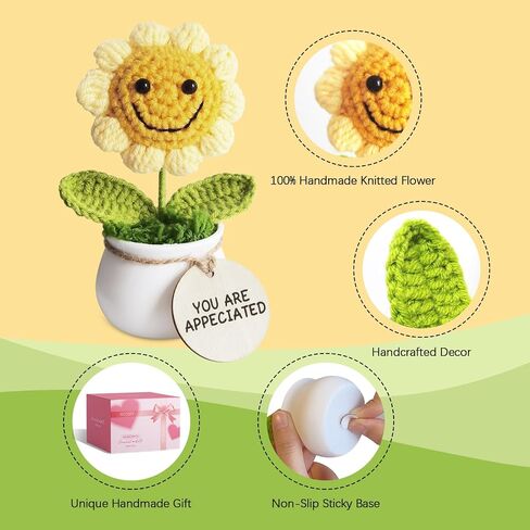 Handmade Positive Sunflower Doll Crochet with Premium Gift Box and Wooden Tag - You are Amazing. Unique Hand-Crafted Gift, Home and Office Desk Decor in Saudi Arabia