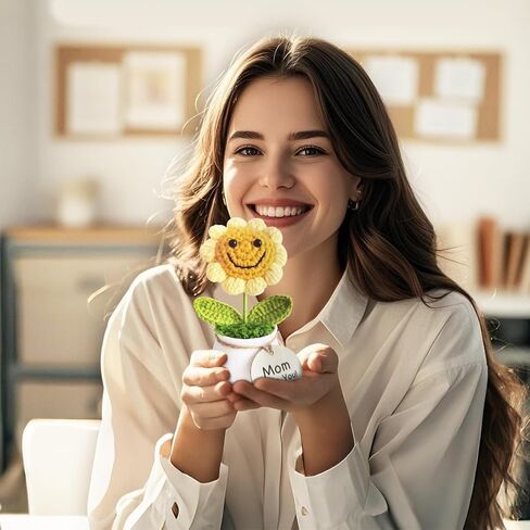 Handmade Positive Sunflower Doll Crochet with Premium Gift Box and Wooden Tag - You are Amazing. Unique Hand-Crafted Gift, Home and Office Desk Decor in Kuwait