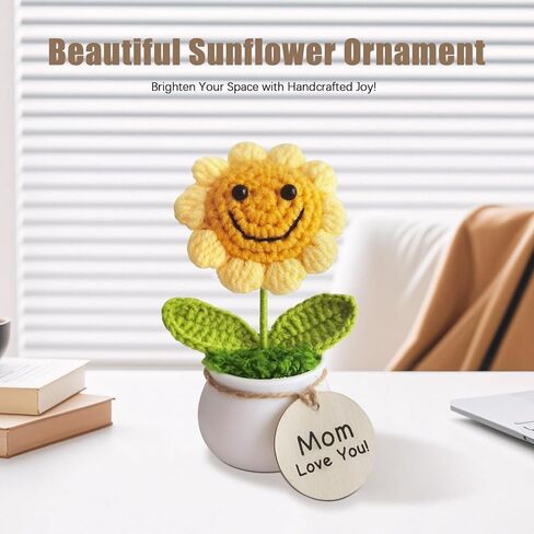 Handmade Positive Sunflower Doll Crochet with Premium Gift Box and Wooden Tag - You are Amazing. Unique Hand-Crafted Gift, Home and Office Desk Decor in Kuwait