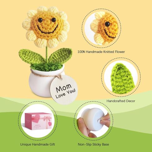 Handmade Positive Sunflower Doll Crochet with Premium Gift Box and Wooden Tag - You are Amazing. Unique Hand-Crafted Gift, Home and Office Desk Decor in Kuwait