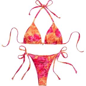 Verdusa Women's 2 Piece Boho Floral String Bikini Set Halter Triangle High Cut Swimsuit in Saudi Arabia