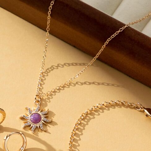 Rapunz Sun Necklace for Women Tangled Necklace Gold Sun Necklaces Opal Pendant Neckalces Healing Crystal Necklaces Christmas Trendy Jewelry in Saudi Arabia