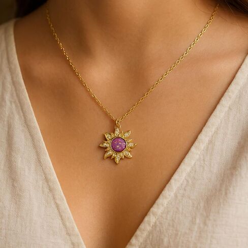 Rapunz Sun Necklace for Women Tangled Necklace Gold Sun Necklaces Opal Pendant Neckalces Healing Crystal Necklaces Christmas Trendy Jewelry in Saudi Arabia