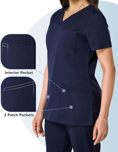 2 حزمة من النساء الدعكات قمم العمل لينة التمدد v-neck 3 جيوب in Saudi Arabia