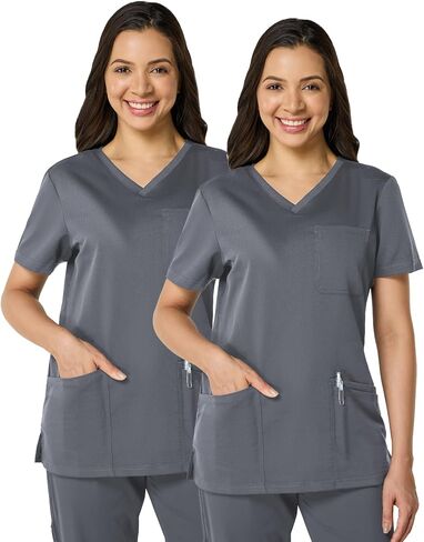 2 حزمة من النساء الدعكات قمم العمل لينة التمدد v-neck 3 جيوب in Saudi Arabia