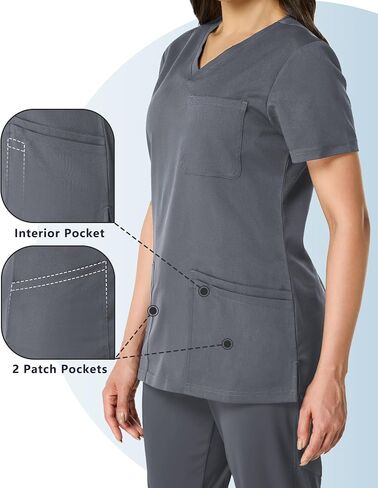 2 حزمة من النساء الدعكات قمم العمل لينة التمدد v-neck 3 جيوب in Saudi Arabia