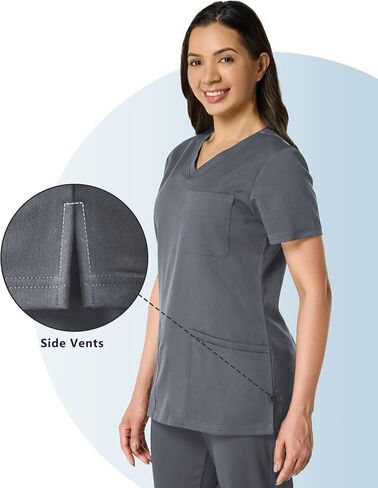 2 حزمة من النساء الدعكات قمم العمل لينة التمدد v-neck 3 جيوب in Saudi Arabia