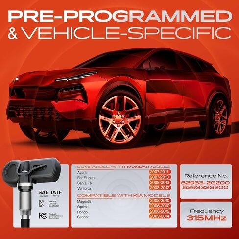 A -premium 4pcs مستشعر مراقبة ضغط الإطارات A -premium 4pcs - متوافق مع نماذج Hyundai ، Kia - Elantra ، Santa Fe ، Azera ، Veracruz ، Magentis ، Optima ، Sedona ، Rondo - 315mhz in Saudi Arabia