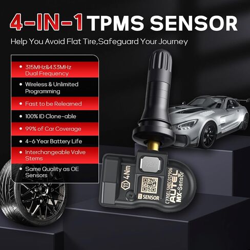 مستشعرات Autel TPMS 40PCS ، MX-SESSOR 2IN1 315MHz+433MHz استشعار ضغط الإطارات ، استشعار TPMS Universal على مستوى OE OE (الصمامات المطاطية) قابلة للبرمجة بواسطة أداة Autel TPMS المتوافقة مع TS408 TS508 TS601 (الصمامات المطاطية) in Saudi Arabia