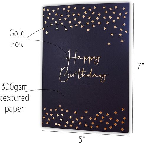 Birthday Card - Single Happy Bee Day Birthday Greeting Card For Bee Themed Party - Gold Foil Bees and Lettering on Yellow Textured Paper with Kraft Envelope - 5" x 7" - Blank Inside in Saudi Arabia