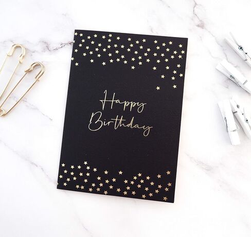 Birthday Card - Single Happy Bee Day Birthday Greeting Card For Bee Themed Party - Gold Foil Bees and Lettering on Yellow Textured Paper with Kraft Envelope - 5" x 7" - Blank Inside in Saudi Arabia