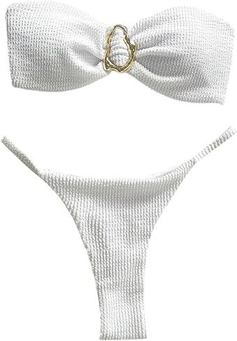 SHENHE Women's Strapless Brazilian Thong Bikini Set Metal Ring 2 Piece Bandeau Tube Swimsuits in Saudi Arabia