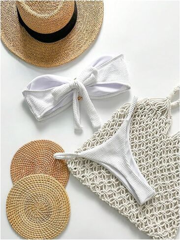 SHENHE Women's Strapless Brazilian Thong Bikini Set Metal Ring 2 Piece Bandeau Tube Swimsuits in Saudi Arabia