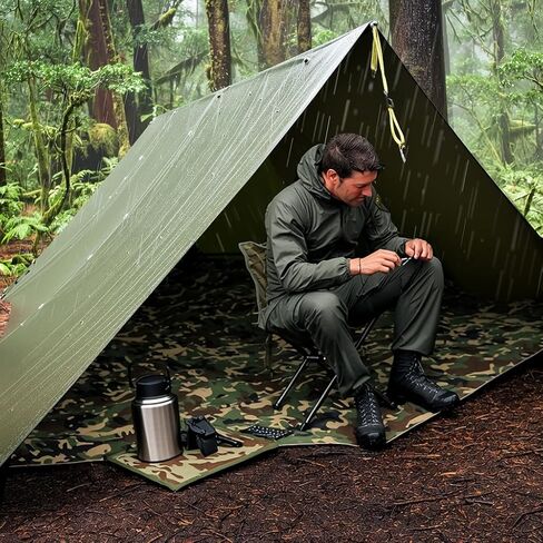 قماش القنب مقاوم للماء للتخييم، 70D نايلون 10 بوصة × 10 بوصة أرجوحة مطر، الأشعة فوق البنفسجية 50+ وPU15000 مم، مظلة مأوى للخيمة، مظلة شمسية متعددة الوظائف شديدة التحمل أو أساسيات ذبابة المطر للمشي لمسافات طويلة على الظهر in Kuwait