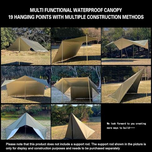 قماش القنب مقاوم للماء للتخييم، 70D نايلون 10 بوصة × 10 بوصة أرجوحة مطر، الأشعة فوق البنفسجية 50+ وPU15000 مم، مظلة مأوى للخيمة، مظلة شمسية متعددة الوظائف شديدة التحمل أو أساسيات ذبابة المطر للمشي لمسافات طويلة على الظهر in Kuwait