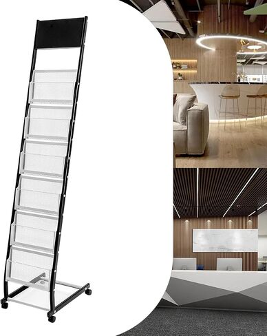 Magazine Rack, Floor-Standing Brochure Display Stand with Wheels, 6 Pockets Catalog Literature Rack Magazine Holder Newspaper Stand for Trade Show Exhibitions Office Retail Store in Saudi Arabia