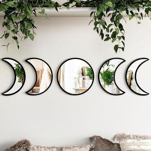 Stylish Moon Phase Wall Mirrors Set – 5-Piece Decorative Acrylic Bohemian Mirrors for Home Decor, Living Room & Bedroom Room(RAW) in Saudi Arabia
