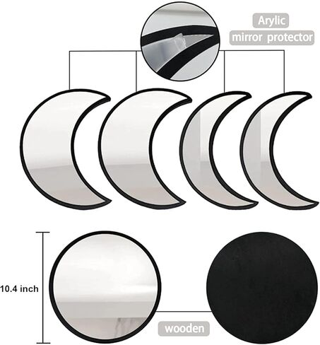 Stylish Moon Phase Wall Mirrors Set – 5-Piece Decorative Acrylic Bohemian Mirrors for Home Decor, Living Room & Bedroom Room(RAW) in Saudi Arabia