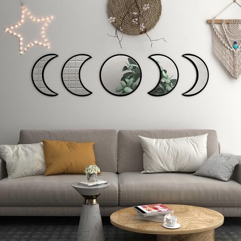Stylish Moon Phase Wall Mirrors Set – 5-Piece Decorative Acrylic Bohemian Mirrors for Home Decor, Living Room & Bedroom Room(RAW) in Saudi Arabia