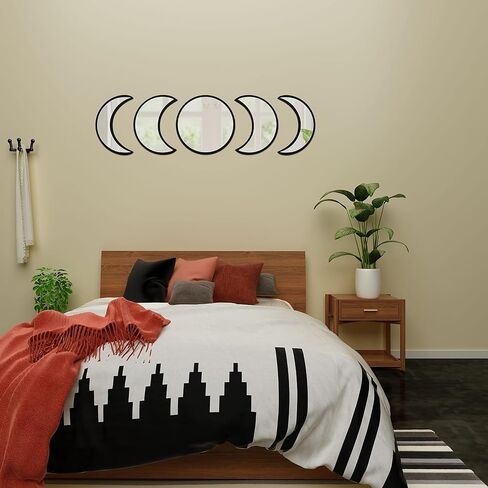 Stylish Moon Phase Wall Mirrors Set – 5-Piece Decorative Acrylic Bohemian Mirrors for Home Decor, Living Room & Bedroom Room(RAW) in Saudi Arabia