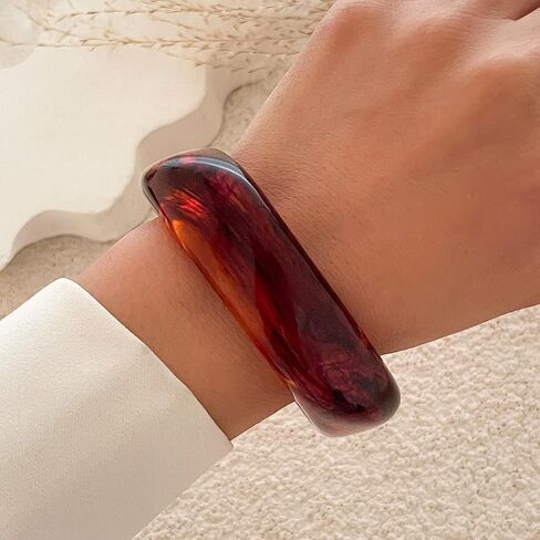 Chunky Acrylic Resin Bangle Bracelets for Women,Square Resin Bangle Trendy Marbled Acrylic Bracelet Vintage Geometric Irregular Bangles Bracelet in Kuwait