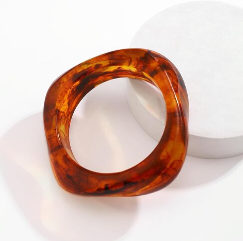 Chunky Acrylic Resin Bangle Bracelets for Women,Square Resin Bangle Trendy Marbled Acrylic Bracelet Vintage Geometric Irregular Bangles Bracelet in Kuwait