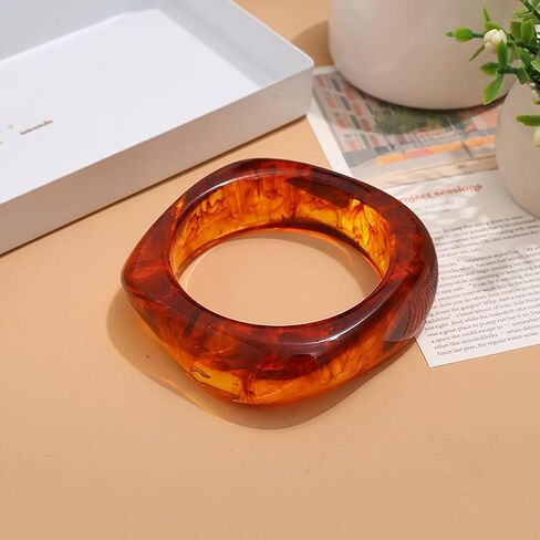 Chunky Acrylic Resin Bangle Bracelets for Women,Square Resin Bangle Trendy Marbled Acrylic Bracelet Vintage Geometric Irregular Bangles Bracelet in Kuwait