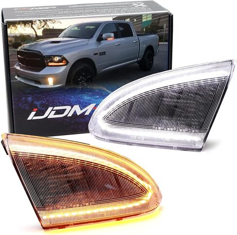 Ijdmtoy عدسة شبه ذكرية أبيض/العنبر Switchback LED BLIND DINDICALICATION SENDICALLENT UNDER SINDLAY TELL TELD ANGLY ANGLY TELLECTION TILLANGENT مع 2009-2018 DODGE RAM 1500 2500 3500 in Kuwait