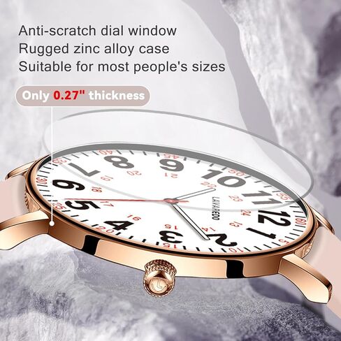 ساعة مقاومة للماء للنساء والرجال بمينا مضيء وحركة كوارتز يابانية، ساعة سهلة القراءة ذات وجه كبير، 12/24 ساعة، سوار من السيليكون in Kuwait