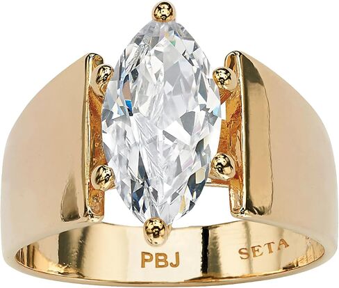 PalmBeach Yellow Gold-plated Marquise Shaped Cubic Zirconia Solitaire Engagement Ring Sizes 5-12 in Saudi Arabia