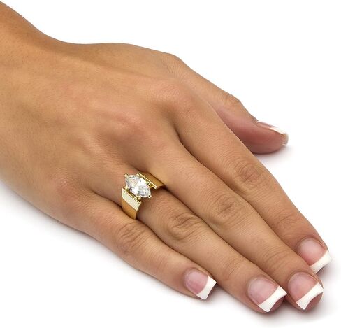 PalmBeach Yellow Gold-plated Marquise Shaped Cubic Zirconia Solitaire Engagement Ring Sizes 5-12 in Saudi Arabia