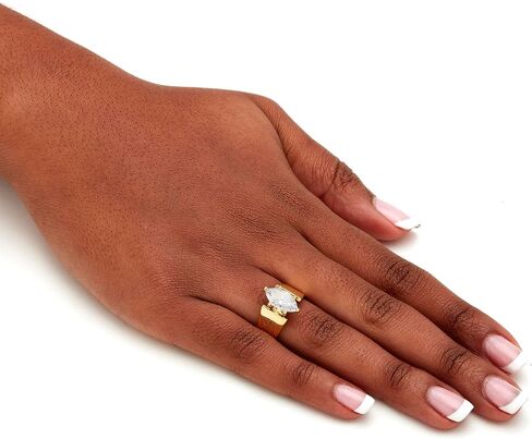 PalmBeach Yellow Gold-plated Marquise Shaped Cubic Zirconia Solitaire Engagement Ring Sizes 5-12 in Saudi Arabia