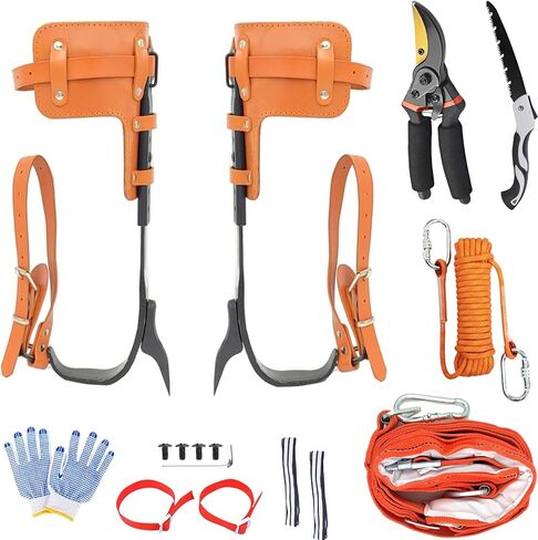Leather Tree Climbing Spikes Set，Tree Climbing Gear，Adjustable Length Design,Alloy Steel Pole Climbing Spurs，Tree Spikes for Tree Work, Hunting and Observation, Jungle Survival,Fruit Picking (Yellow) in Saudi Arabia