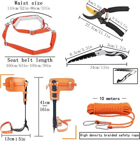 Leather Tree Climbing Spikes Set，Tree Climbing Gear，Adjustable Length Design,Alloy Steel Pole Climbing Spurs，Tree Spikes for Tree Work, Hunting and Observation, Jungle Survival,Fruit Picking (Yellow) in Saudi Arabia