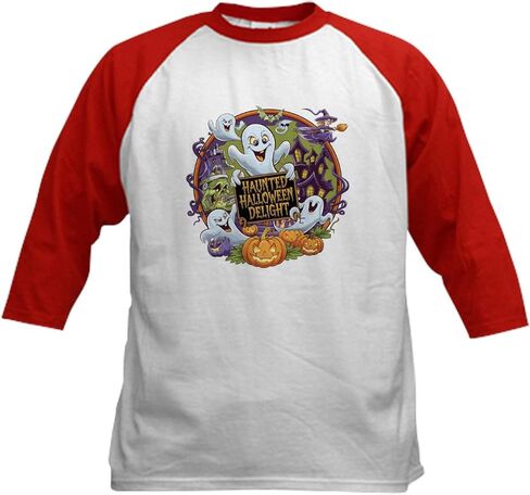 Cafepress مسكون هالوين البهجة: التصميم الموسمي الخبيث أطفال البيسبول تي شيرت القطن ، 3/4 قميص الأكمام راجلان in Saudi Arabia