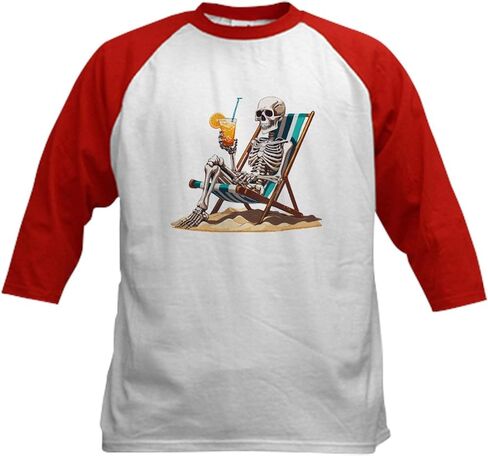 Cafepress Tropical Beach Summerween Headon Kids Baseball T Shirt Kids Cotton Baseball Jersey ، 3/4 Raglan Sleeve Shirt in Saudi Arabia